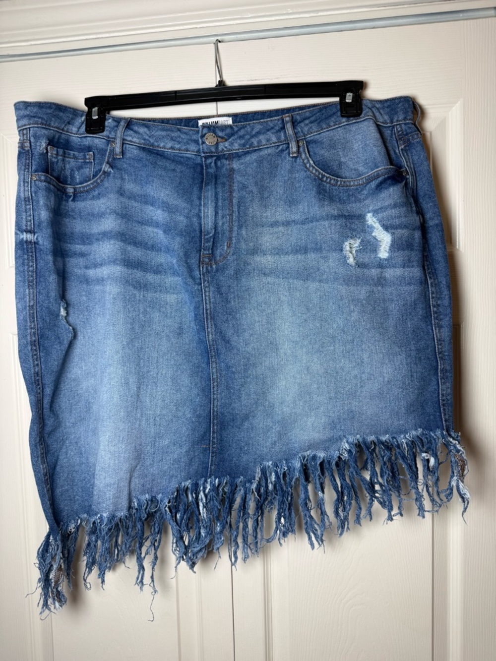 William Rast Curvy Chelsea Distressed Fringed Denim Skirt asymmetrical raw hem
